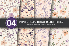 Purple Peach Floral Digital Paper Product Image 1