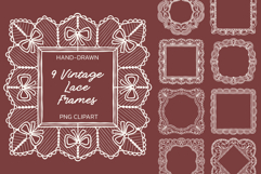 Hand Drawn Vintage Wedding Lace Frames Clipart PNG Product Image 1