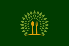 Organic Food Spoon and Fork Logo with Leaf Sunburst Product Image 1