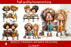 Bench friends Women reading Clipart Product Image 1