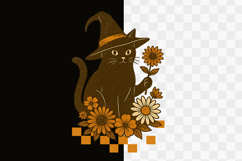 Retro Black Cat Witch Daisy Halloween PNG Design Product Image 1