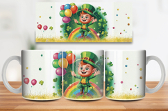 Cute Leprechaun with Rainbow and Balloons Mug Wrap PNG Subli Product Image 1