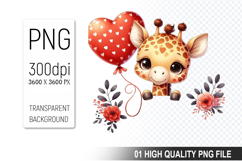 Cute Giraffe Clipart PNG, Valentine&#039;s Day Animal PNG File Product Image 1