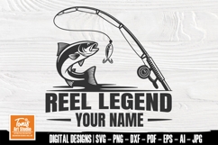 Reel Legend Svg Fishing Rod Bass Fish Custom Name Design Product Image 1