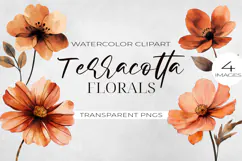 Watercolor Terracotta Flowers Clipart, PNG. Product Image 1