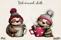 Whimsical Winter Sloths | Cute Cozy Sloth Clipart PNG Product Image 1