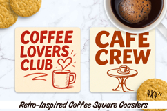 Retro-Inspired Style Coffee Square Coasters. Sublimation PNG Product Image 1