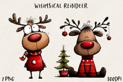 Cute Whimsical Christmas Reindeer Clipart Holiday PNG Product Image 2