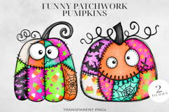 Patchwork Halloween Pumpkin PNG, Stitched Clipart Product Image 1