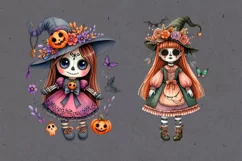 Watercolor Halloween Zombie Doll. PNG sublimation Product Image 5