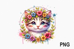 Cat Flowers Sublimation - Cat Flowers Clipart PNG Design Product Image 1
