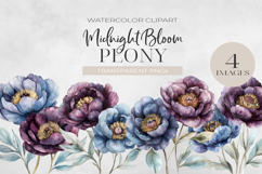 Moody Purple Peony Clipart , Watercolor PNG. Product Image 1