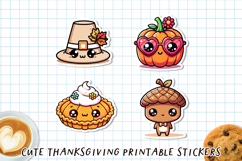 Cute Kawaii Thanksgiving Stickers | Fall Sticker Sheet PNG Product Image 1