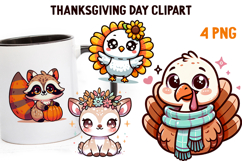 Cute Kawaii Thanksgiving Clipart | Fall Pumpkin Turkey PNG Product Image 1