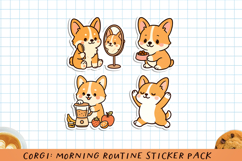 Corgi Morning Routine Printable Stickers. PNG. Product Image 1