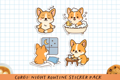 Corgi Night Routine Printable Stickers. PNG. Product Image 1
