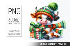 Watercolor Christmas Animals Clipart PNG Bundle, 25 Designs Product Image 7