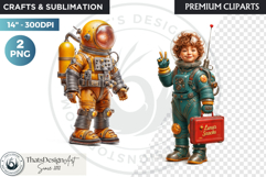 Cute Space Astronaut Clipart, Retro Space Adventure PNG Product Image 1