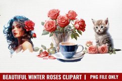 Beautiful Winter Roses Clipart, Christmas Rose Clipart Product Image 1