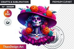 Floral Day of the Dead Clipart PNG sugar skull la catrina Product Image 1