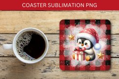 square coaster - penguin with christmas wrapped gift Product Image 1