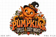 Cute Pumpkin Witch PNG, Cozy Halloween Autumn Design Product Image 2