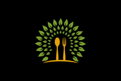 Organic Food Spoon and Fork Logo with Leaf Sunburst Product Image 2