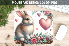 Watercolor Bunny Mouse Pad Sublimation - Valentines PNG Product Image 1