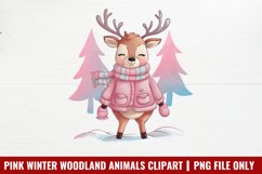 Pink Winter Woodland Animals Clipart PNG Product Image 1