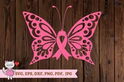 Pink ribbon butterfly SVG Cut File, cancer awareness svg Product Image 3