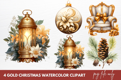 Gold Christmas Watercolor Clipart Sublimation Product Image 1