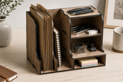 Wooden Desk Organizer &amp; File Holder Laser Cut SVG Product Image 1