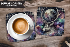 Deer, Fantasy &amp; Whimsy, Buffalo Plaid Square Coaster PNG Product Image 1