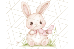 Pastel Pink Easter Bunny Egg and Flowers Clipart PNG Product Image 3