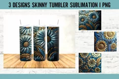 Tooled Leather Blue Gold Tumbler Sublimation PNG Product Image 1