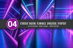 Cyber Neon Tunnel Digital Paper Product Image 1