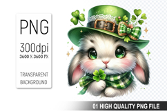 St. Patrick’s Day Bunny with Hat Clipart, Shamrocks PNG Product Image 1