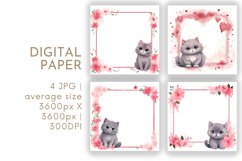 Valentines Cat Frame Digital Paper JPG Product Image 1