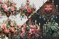 Vintage Floral Chandelier Clipart, Watercolor Chandelier PNG Product Image 4