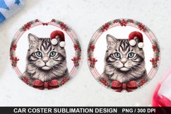 Christmas Cat Car Coaster PNG, Funny Cat Car Coaster Product Image 1
