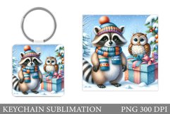 Cute Raccoon Keychain Design. Raccoon Christmas Keychain Product Image 1
