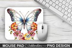 Rainbow Butterfly and Flowers Sublimation Mouse Pad Design Product Image 1
