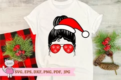 Christmas messy bun svg, Mom Life Santa Hat Svg Product Image 3