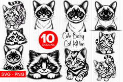 Cute Kitten Faces Variety Line Art SVG PNG Product Image 1