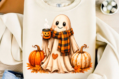 Cozy Ghost Pumpkin Coffee Halloween PNG Product Image 1