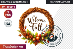 Autumn Harvest Wreath Clipart - Rustic Fall &amp; Thanksgiving Product Image 1