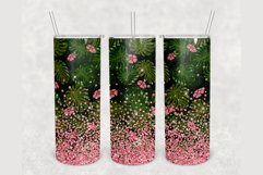 Palm Leaves Flowers Pink glitter 20 oz tumbler sublimation Product Image 1