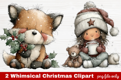 2 Whimsical Christmas Clipart | Cute Holiday PNG Set Product Image 1