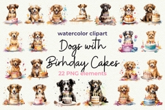 22 Dog Breeds with Birthday Cakes Watercolor Clipart Product Image 1
