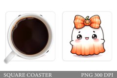 Cute Ghost Coaster Design. Halloween Coaster Sublimation Product Image 1